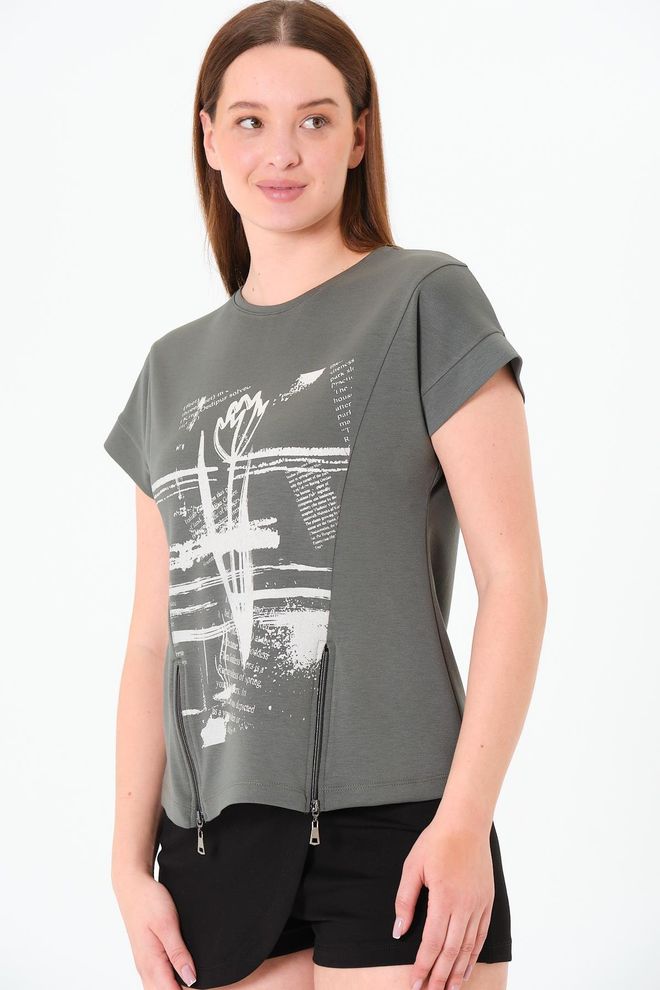 Sortie Collection Серая Повседневная Блузка С Принтом Букв И Рукавами кепками Оптовая продажа одежды Повседневный