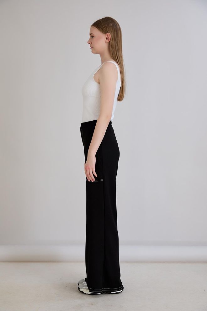 Sortie Collection Black Sweatpants Palazzo Wide Leg Pull On Wholesale Clothing Sport