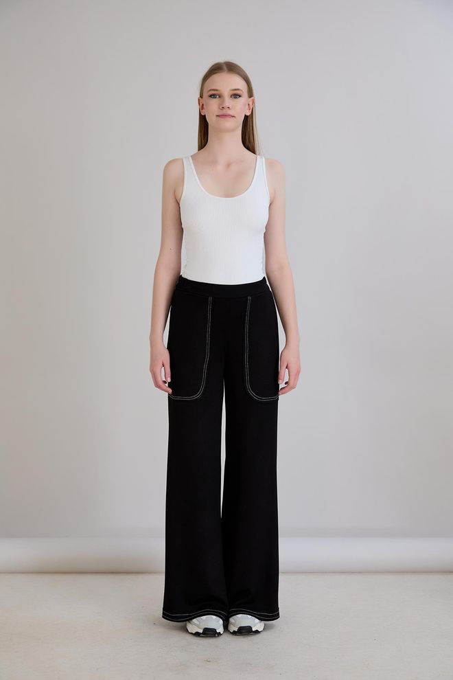 Sortie Collection Black Sweatpants Palazzo Wide Leg Pull On Wholesale Clothing 1