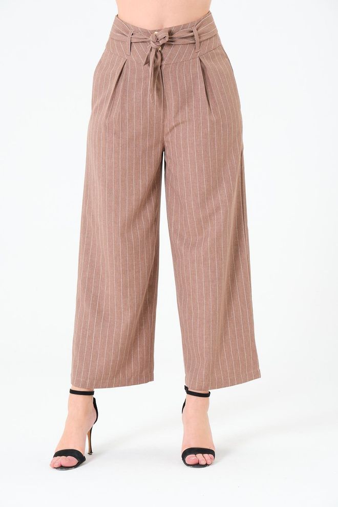 Sortie Collection Pantalon Culottes Élégant Rayé Brun Vêtements en gros Décontracté