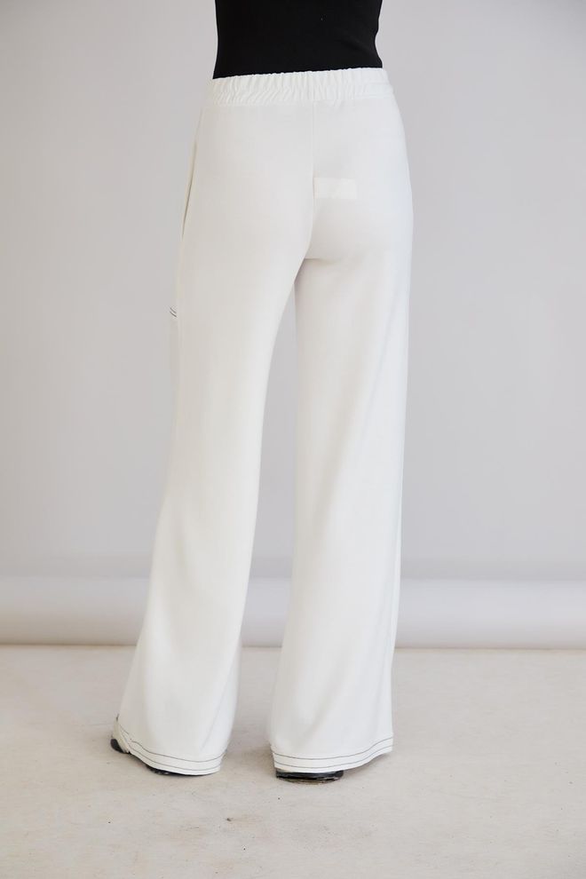 Sortie Collection White Sweatpants Palazzo Wide Leg Mid Waist Wholesale Clothing Work
