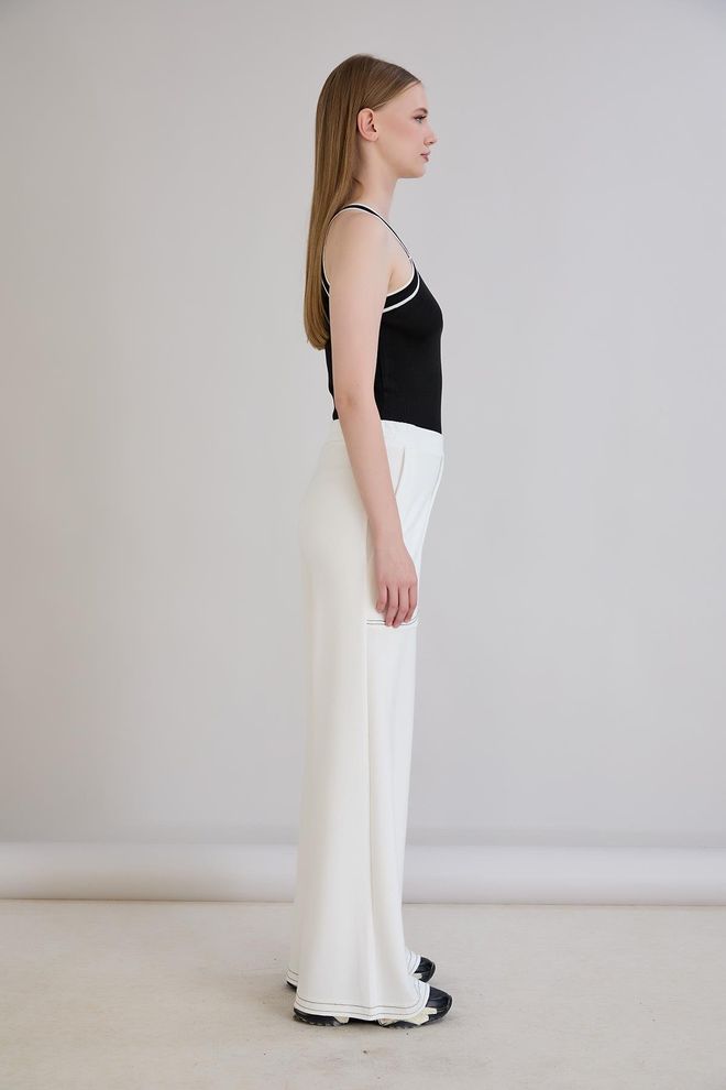 Sortie Collection White Sweatpants Palazzo Wide Leg Mid Waist Wholesale Clothing Spring