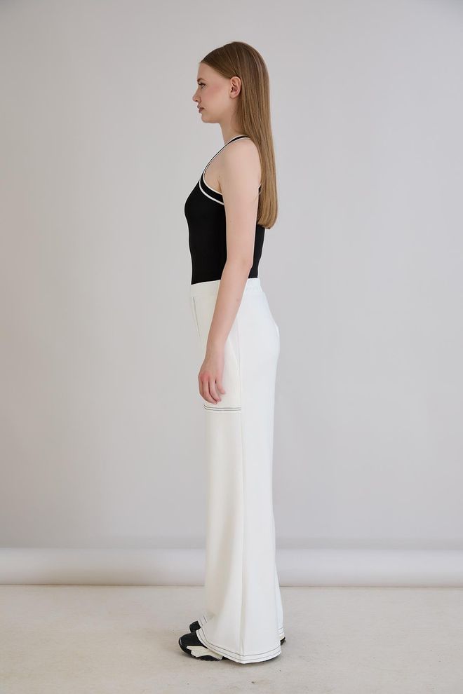 Sortie Collection White Sweatpants Palazzo Wide Leg Mid Waist Wholesale Clothing Sport