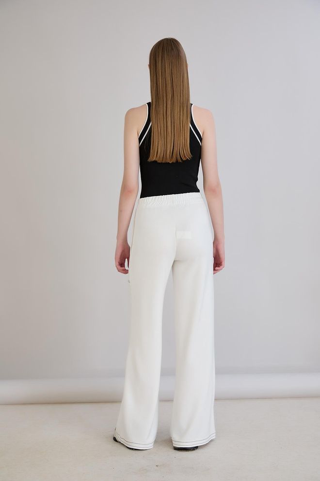 Sortie Collection White Sweatpants Palazzo Wide Leg Mid Waist Wholesale Clothing 5