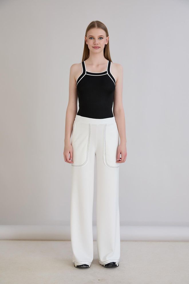 Sortie Collection White Sweatpants Palazzo Wide Leg Mid Waist Wholesale Clothing 1