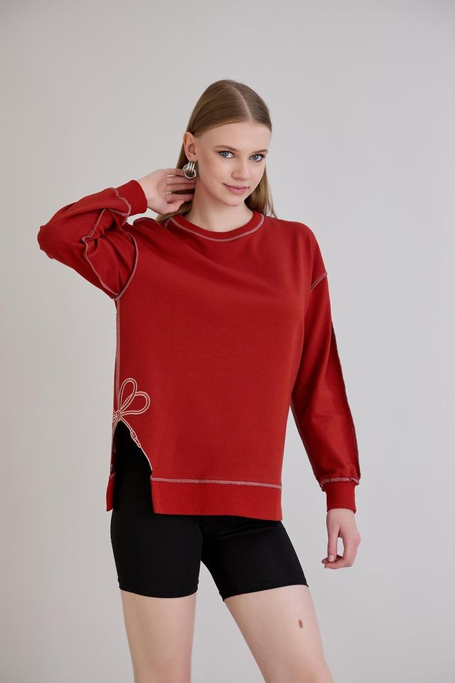 Sortie Collection Kırmızı Oversized Kalıplı Yuvarlak Yakalı Sweatshirt Toptan Giyim Gündelik