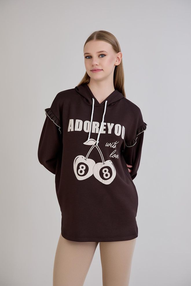 Sortie Collection Sudadera Marrón Oversize Con Capucha Y Estampado De Letras Ropa al por mayor Casual