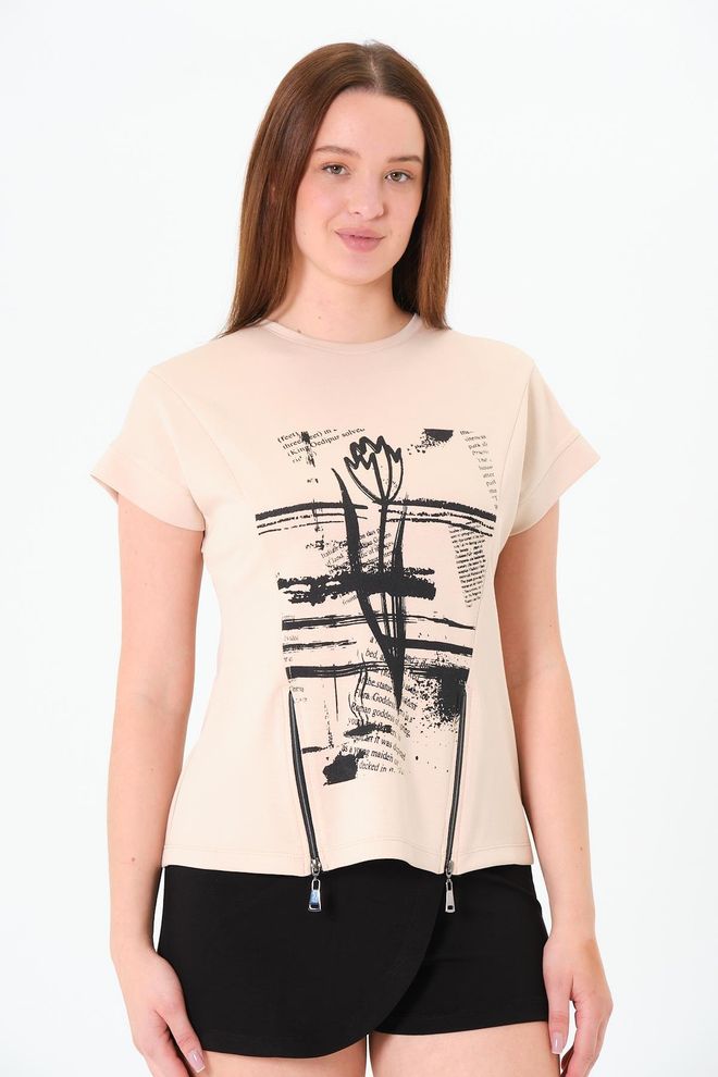 Sortie Collection Blusa Casual Bege Com Estampa De Letras Roupas por atacado Casual