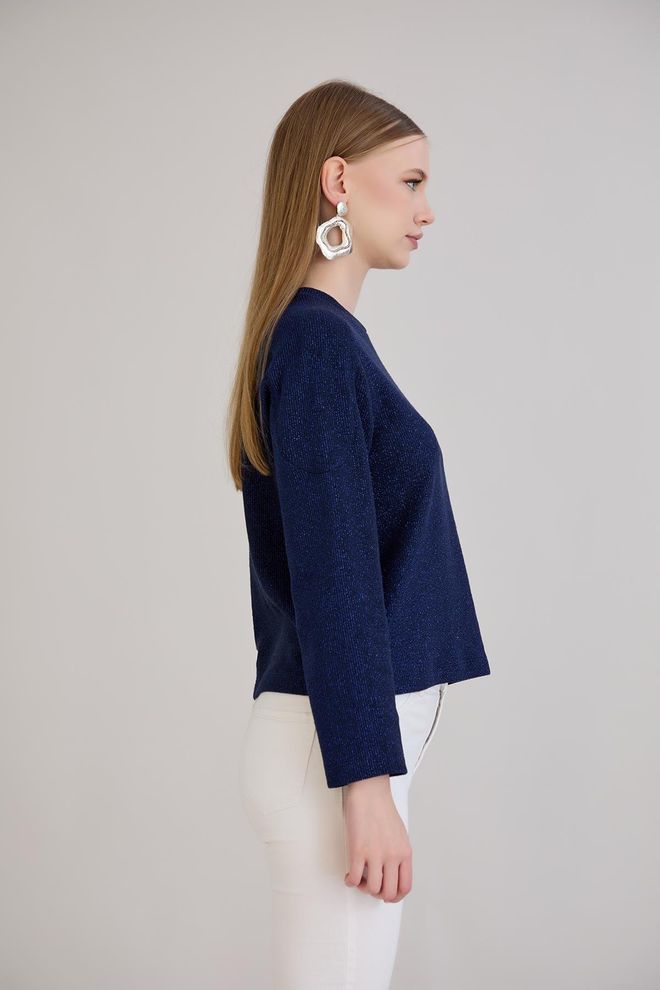 Sortie Collection Navy Blue Sweater With Round Neck And Regular Fit Wholesale Clothing Elegant