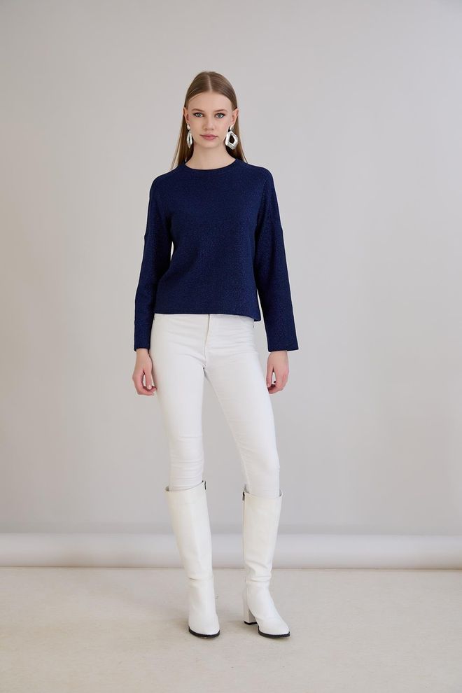 Sortie Collection Navy Blue Sweater With Round Neck And Regular Fit Wholesale Clothing 1