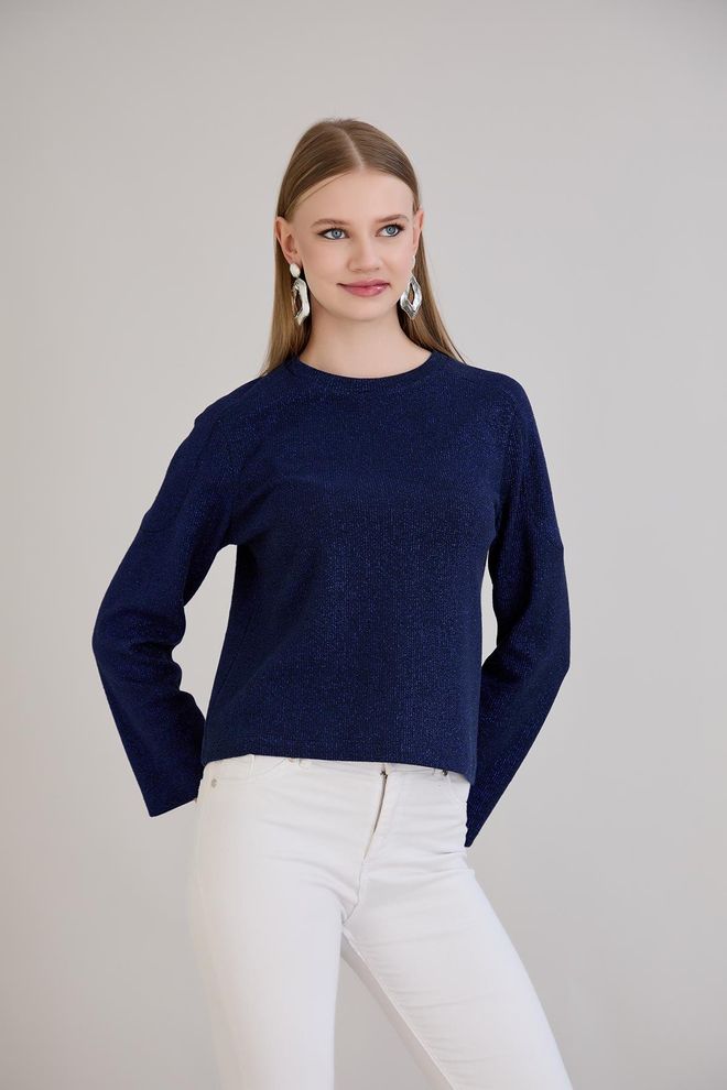 Sortie Collection Navy Blue Sweater With Round Neck And Regular Fit Wholesale Clothing Spring
