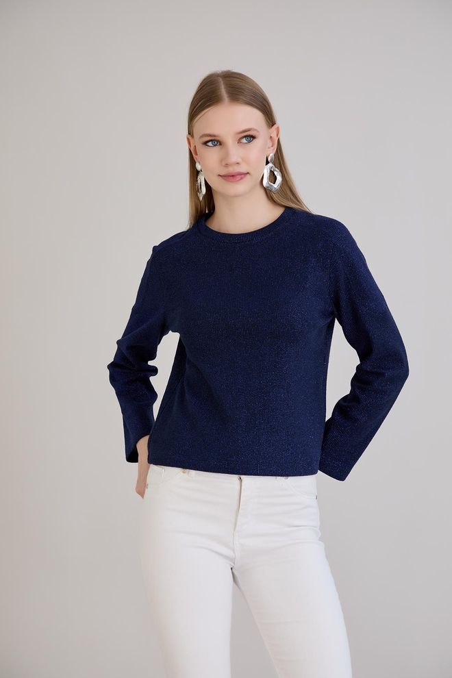 Sortie Collection Navy Blue Sweater With Round Neck And Regular Fit Wholesale Clothing Lounge