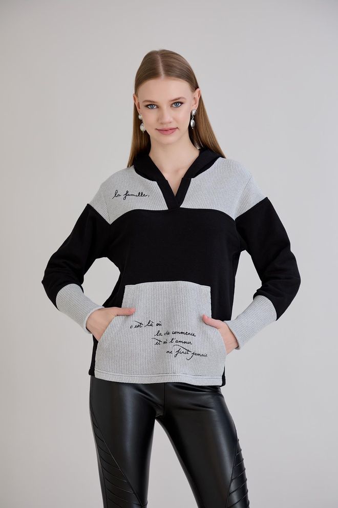 Sortie Collection Schwarz Lässig Streetwear Sweatshirt Großhandelskleidung Lässig