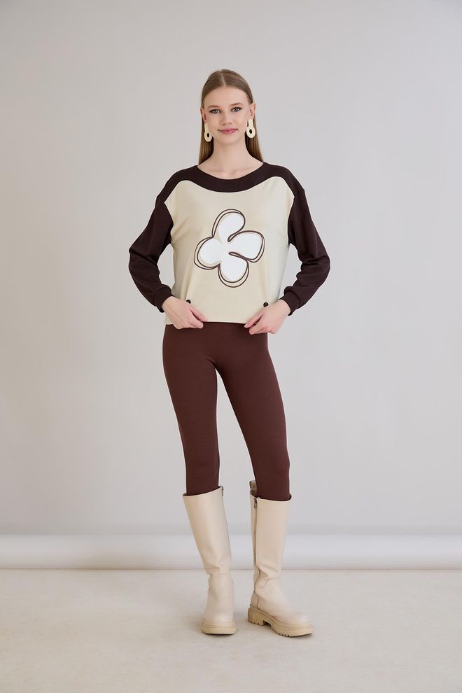 Sortie Collection Blusa Casual Bege Com Manga Longa E Decote Redondo Roupas por atacado Modesto