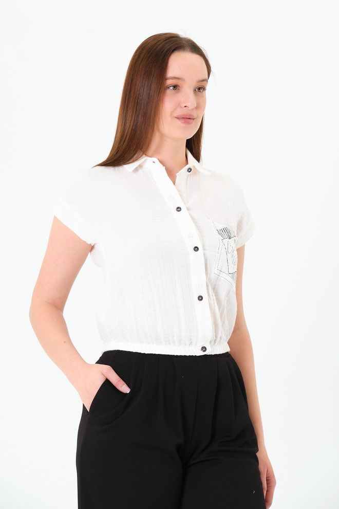 Sortie Collection White Casual Polo Neck Crop Shirt Wholesale Clothing 1