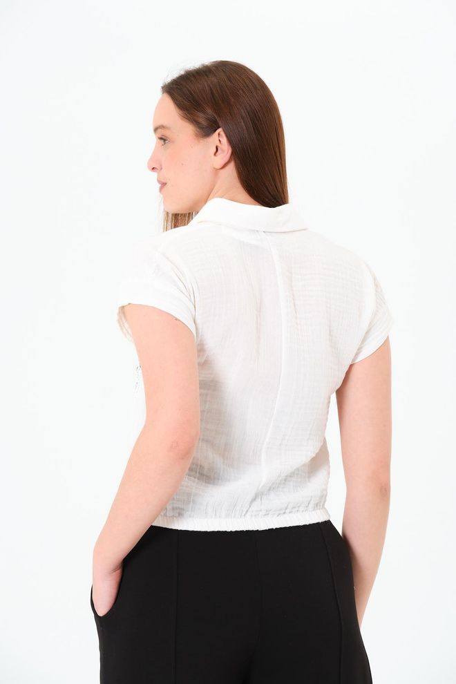 Sortie Collection White Casual Polo Neck Crop Shirt Wholesale Clothing Sport