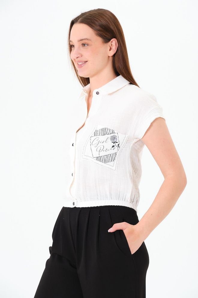 Sortie Collection White Casual Polo Neck Crop Shirt Wholesale Clothing Lounge