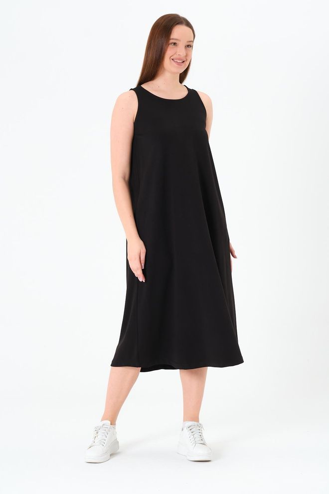 Sortie Collection Black A Line Midi Casual Modest Dress Wholesale Clothing Casual