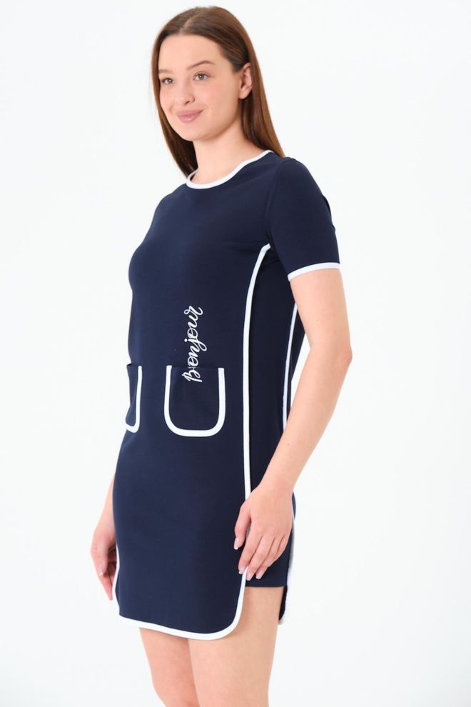 Sortie Collection Lacivert Gündelik Spor Mini Düz Elbise Toptan Giyim Gündelik