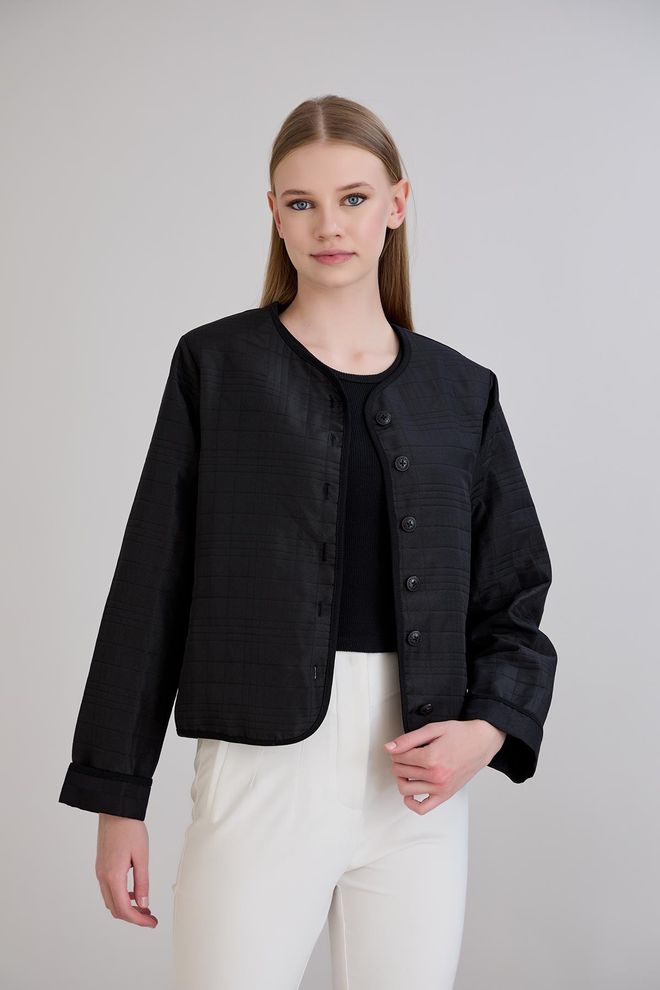 Sortie Collection Schwarze Karierte Einreihige Blazer Jacke Großhandelskleidung Lässig