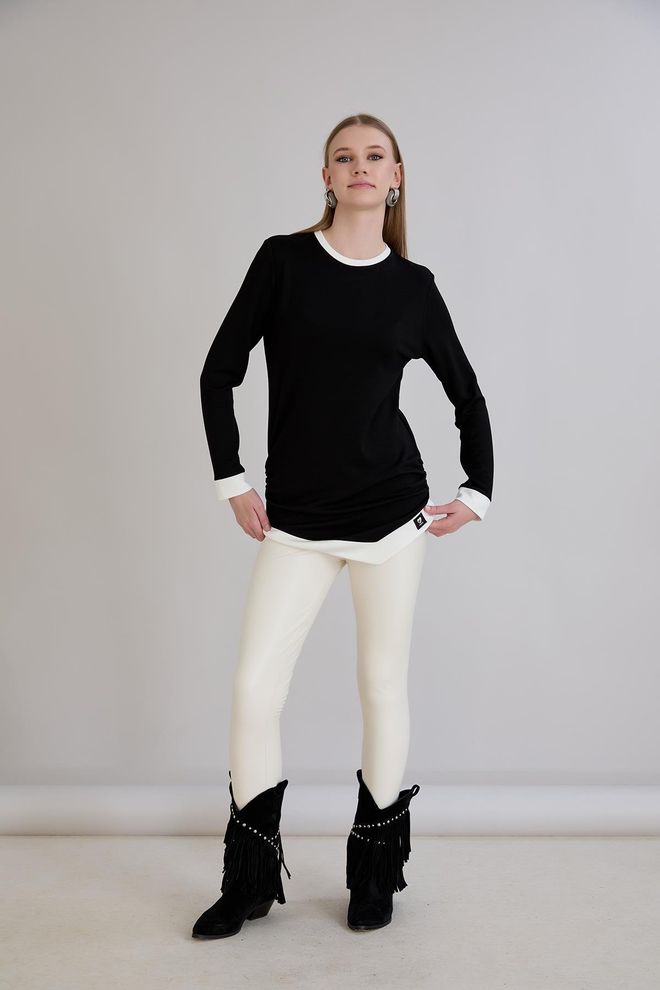 Sortie Collection Schwarze Elegante Slim Fit Bluse Mit Langen Ärmeln Großhandelskleidung Modest