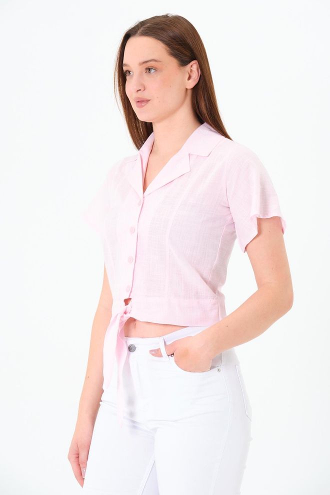 Sortie Collection Pink Casual Buttoned Crop Shirt Wholesale Clothing 1