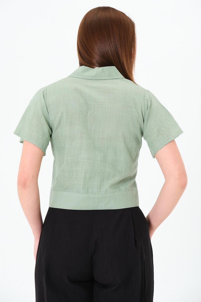 Sortie Collection Green Casual Elegant Crop Shirt With Notched Neck Wholesale Clothing Elegant