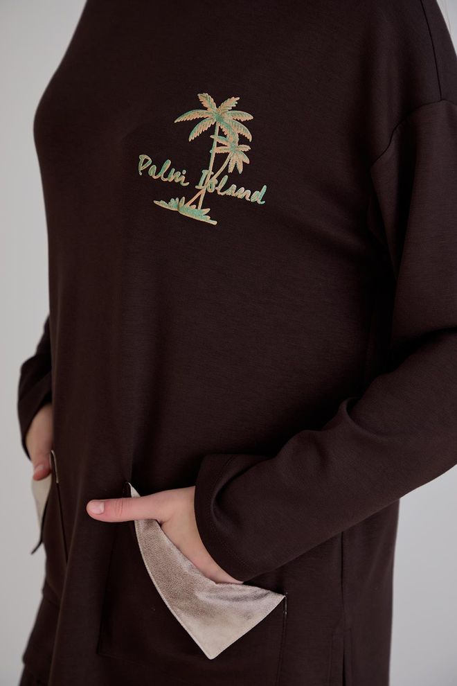 Sortie Collection Tunica Marrone Casual Taglia Forte Oversized Abbigliamento all'ingrosso Lavoro