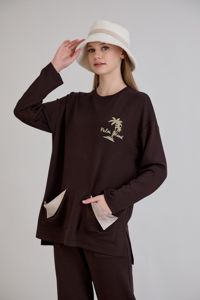 Sortie Collection Túnica Marrón Casual Talla Grande Oversized Ropa al por mayor Modesto