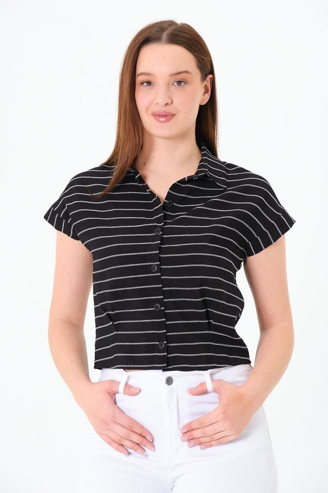 Sortie Collection Chemise Décontractée À Rayures Noire Streetwear Vêtements en gros Décontracté