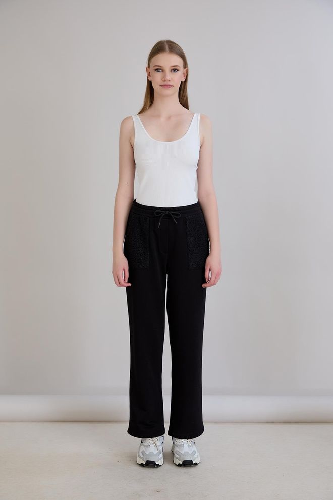 Sortie Collection Schwarz Jogginghose Jogger Mit Kordelzug Großhandelskleidung Lässig