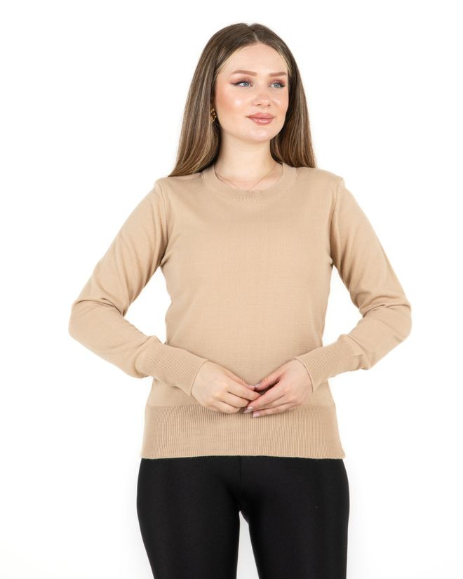 Sortie Collection Beige Sweater With Round Neck And Long Sleeves Wholesale Clothing Work