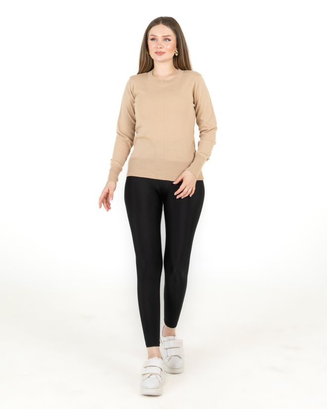 Sortie Collection Beige Sweater With Round Neck And Long Sleeves Wholesale Clothing 5