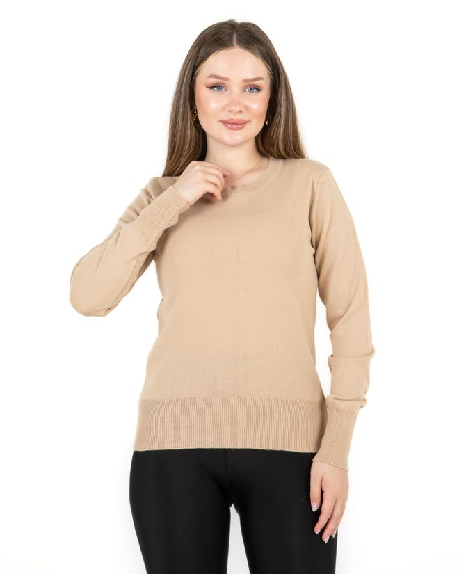 Sortie Collection Beige Sweater With Round Neck And Long Sleeves Wholesale Clothing 1
