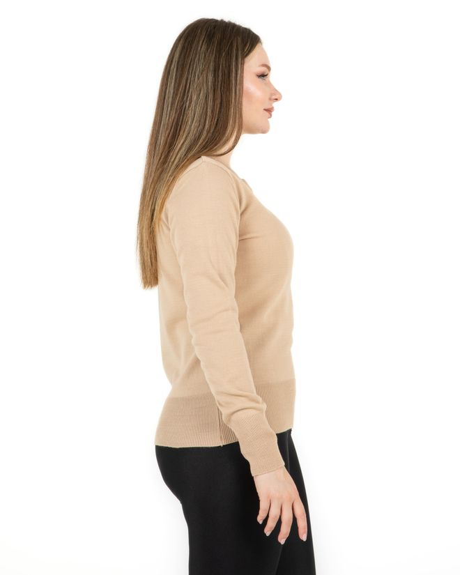 Sortie Collection Beige Sweater With Round Neck And Long Sleeves Wholesale Clothing Lounge