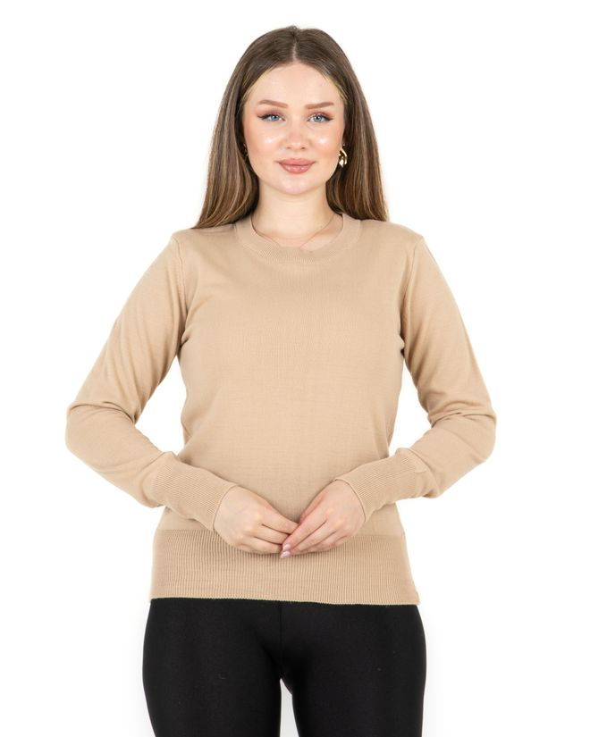 Sortie Collection Beige Sweater With Round Neck And Long Sleeves Wholesale Clothing Spring