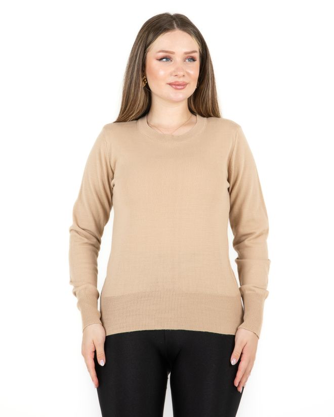 Sortie Collection Beige Sweater With Round Neck And Long Sleeves Wholesale Clothing Casual