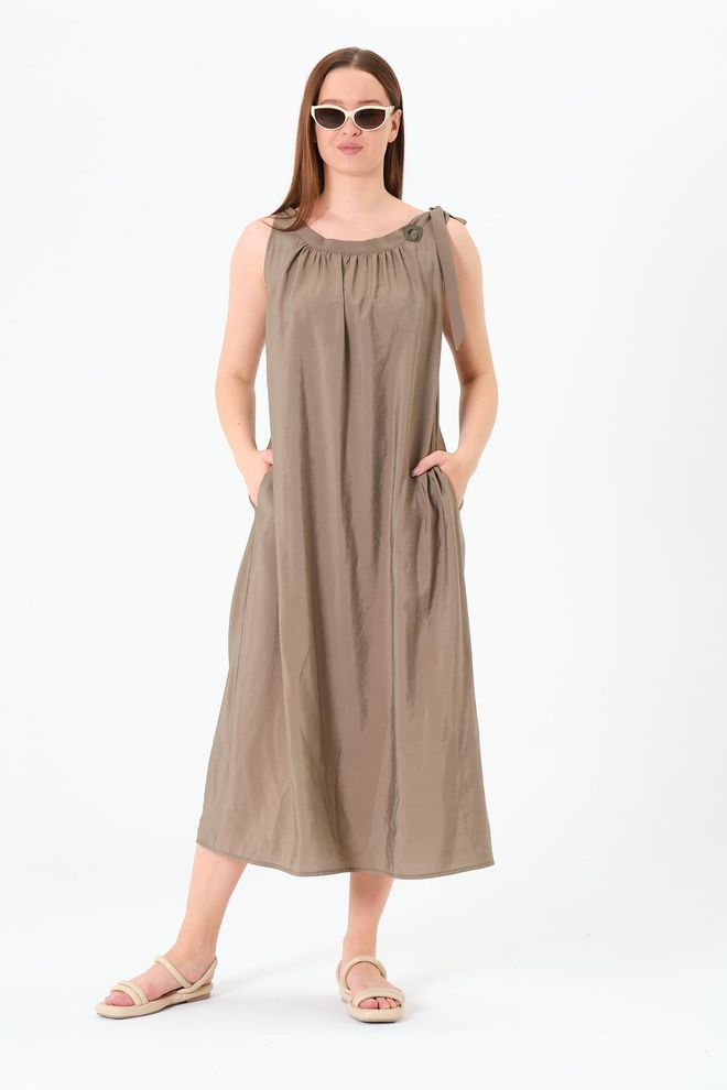 Sortie Collection Хаки Повседневное Скромное Бохо Платье Соскальзывать С Рукавом С Крышкой Оптовая продажа одежды Скромный