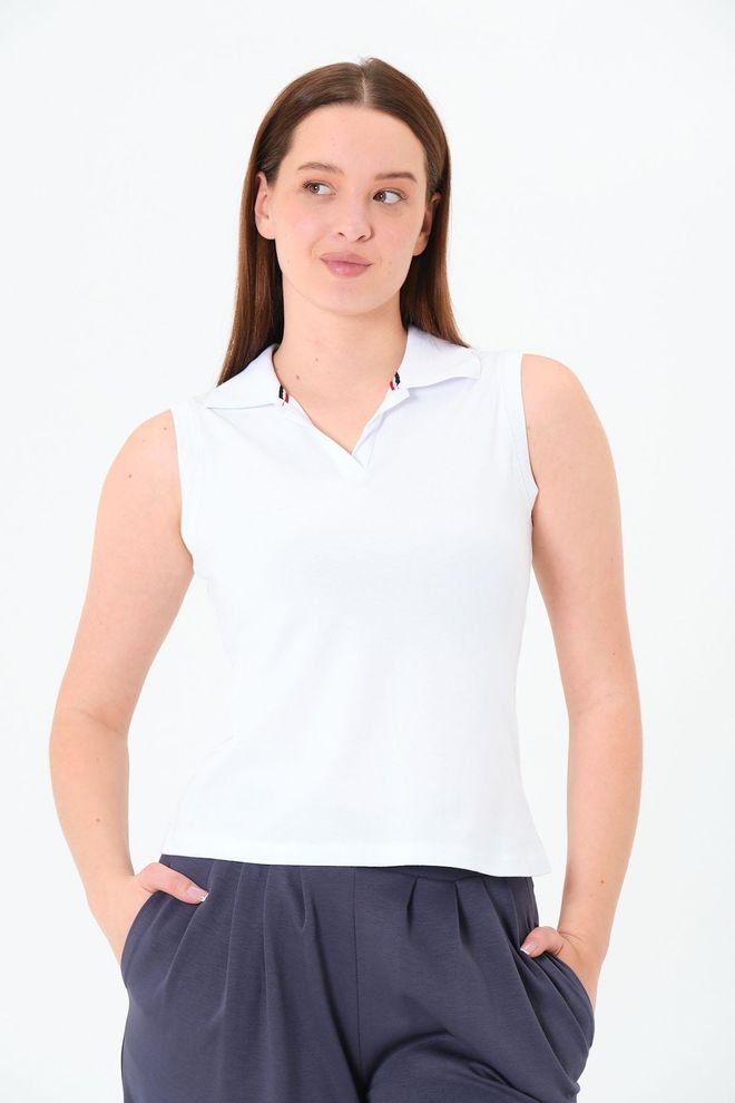 Sortie Collection White Slim Fit Polo Neck Sleeveless Tshirt Wholesale Clothing Spring