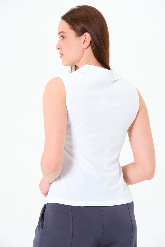 Sortie Collection White Slim Fit Polo Neck Sleeveless Tshirt Wholesale Clothing 5