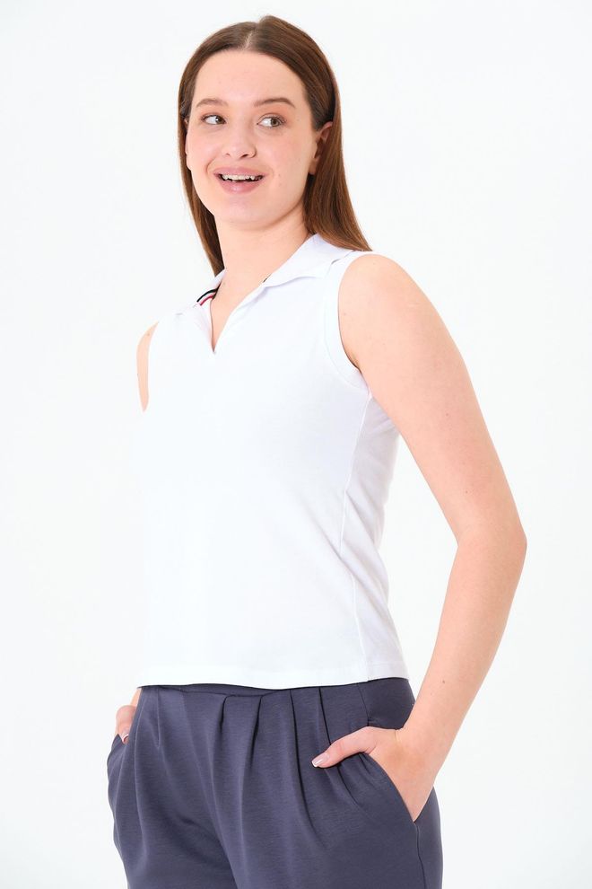 Sortie Collection White Slim Fit Polo Neck Sleeveless Tshirt Wholesale Clothing 1