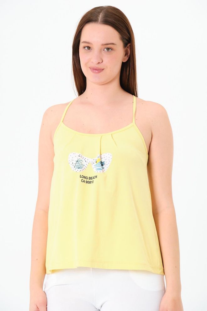 Sortie Collection Yellow Tshirt With Square Neck And Cap Sleeves Wholesale Clothing 5