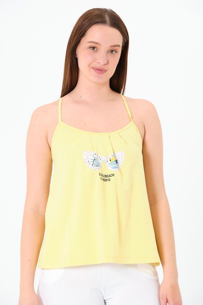 Sortie Collection Yellow Tshirt With Square Neck And Cap Sleeves Wholesale Clothing Lounge