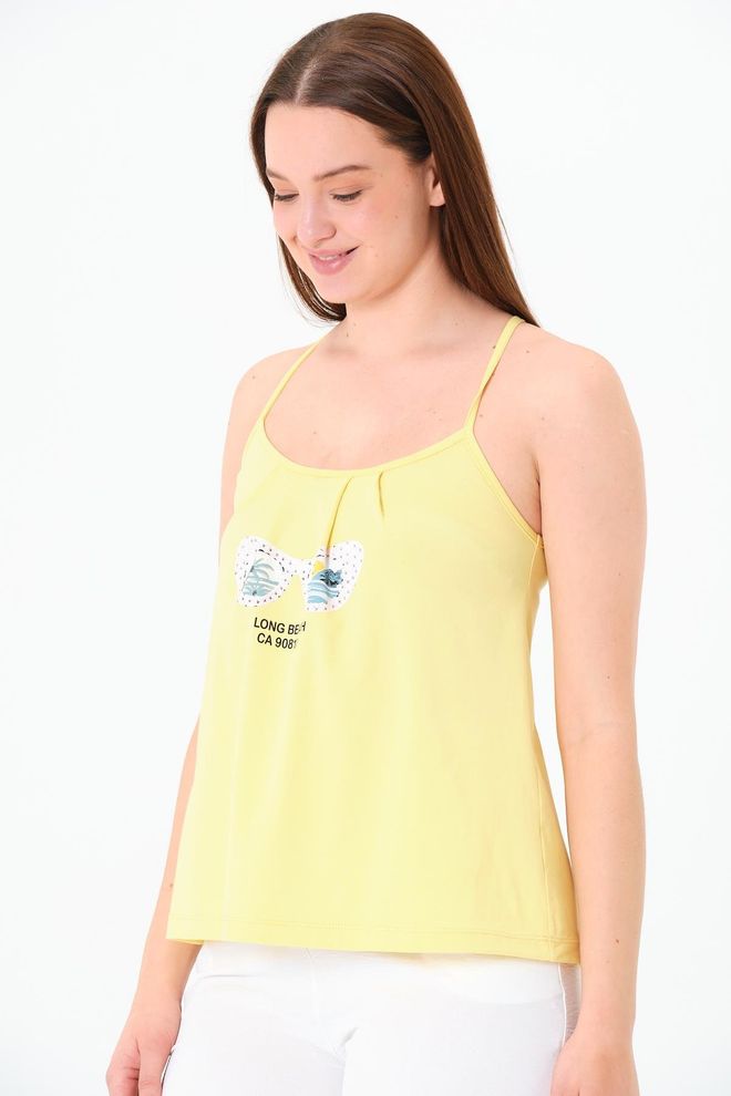 Sortie Collection Yellow Tshirt With Square Neck And Cap Sleeves Wholesale Clothing 1