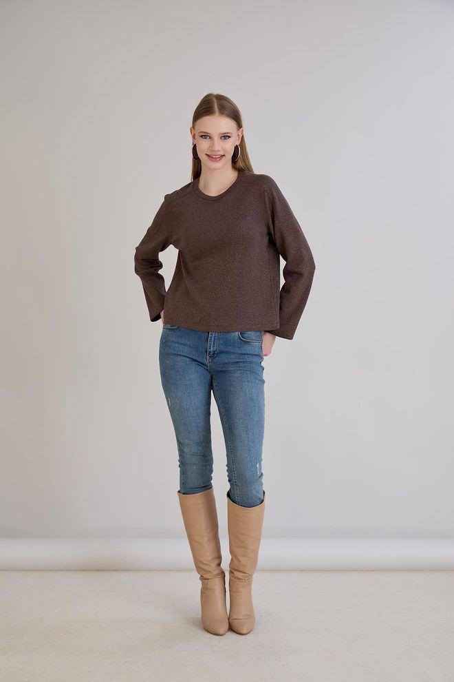 Sortie Collection Brown Sweater With Round Neck For Casual And Elegant Wear Wholesale Clothing 1