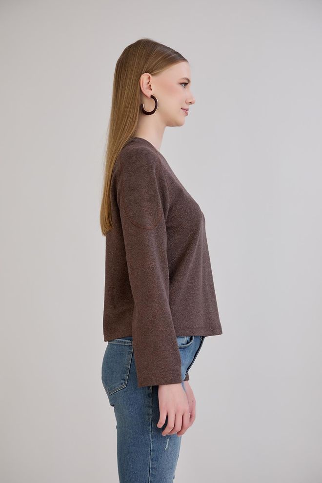 Sortie Collection Brown Sweater With Round Neck For Casual And Elegant Wear Wholesale Clothing Elegant