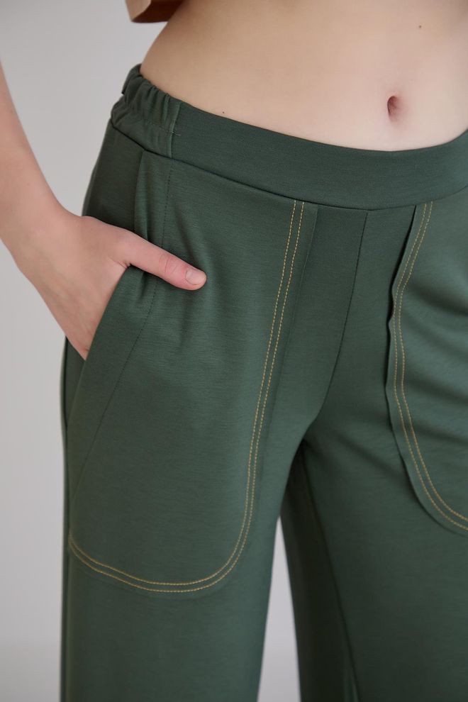 Sortie Collection Green Sweatpants Jogger With Wide Leg And Patch Pocket Wholesale Clothing Summer
