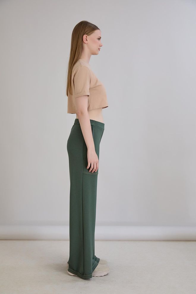 Sortie Collection Green Sweatpants Jogger With Wide Leg And Patch Pocket Wholesale Clothing 1