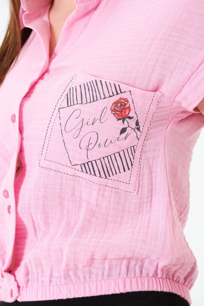 Sortie Collection Pink Casual Crop Shirt With Buttoned Closure Wholesale Clothing 5