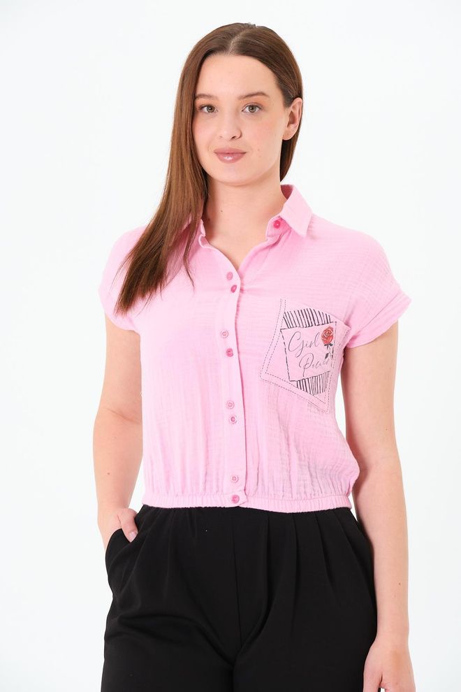 Sortie Collection Pink Casual Crop Shirt With Buttoned Closure Wholesale Clothing Spring